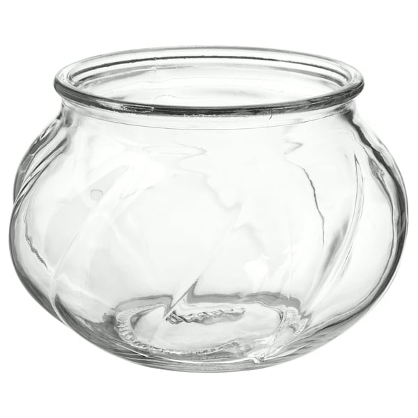VILJESTARK glass vase, clear, elegantly curved, handles on sides.