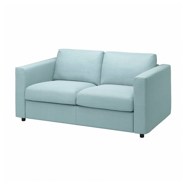 VIMLE sofa: blue, minimalist, 2 cushions, removable/washable covers, wooden legs.