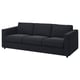 Modern black fabric sofa, VIMLE, slim design, dark grey, three cushions.