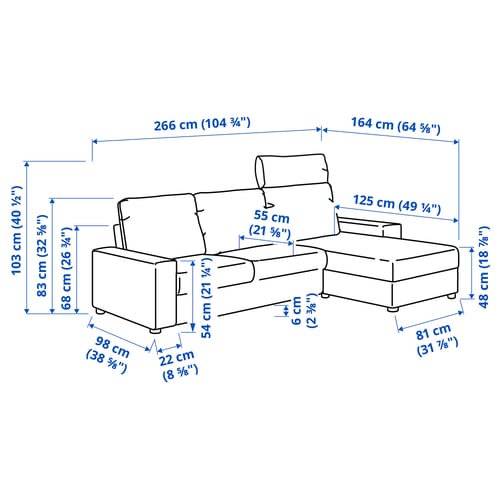 Illustration with measurements for the product: VIMLE.