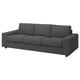 VIMLE sofa, dark gray, modern design, three cushions, sleek arms, cotton-polyester upholstery.