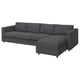 The VIMLE sectional sofa is sleek and grey with a chaise lounge, featuring a modern design.