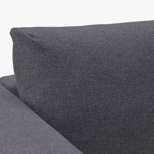 Dark grey sofa with removable, machine-washable fabric. Shows quality upholstery and clean stitching.