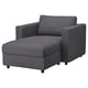 Dark grey VIMLE modular sofa, corner piece with storage. Sleek, modern design with sturdy black legs.