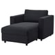 Black VIMLE sofa, modern design, dark corduroy fabric, l-shape with storage, firm seat.