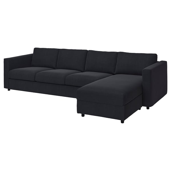 Grey VIMLE sectional sofa, modern design, dark grey, fabric upholstery, l-shape.