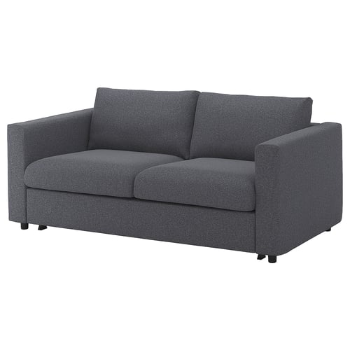 A grey VIMLE 2-seater convertible sofa with a modern design and dark wood legs.