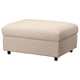 A VIMLE beige footstool with storage, featuring a rectangular shape and sturdy wooden legs.