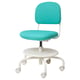 A VIMUND office chair in turquoise with a white base, designed for ergonomic comfort and adjustability, featuring casters and a flexible backrest.