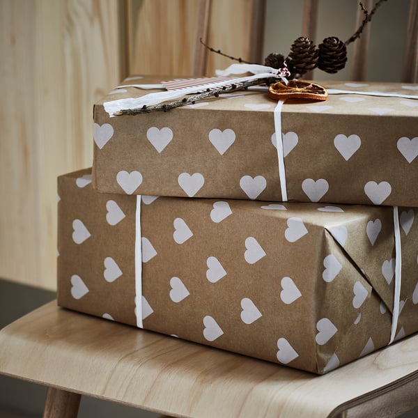 VINTERFINT Gift wrap roll, heart pattern/brown, 3x0.7 m/2.10 m²
