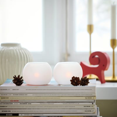 VINTERFINT Tealight holder, frosted glass white, 7 cm