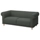 Dark green fabric sofa with rolled arms, soft cushions, and wooden legs. Classic, inviting design.