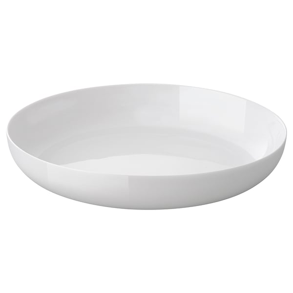 White VITBLECKA round glass bowl, sleek and modern design, dishwasher and microwave safe.
