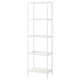 An empty white VITTSJÖ bookshelf with five glass shelves, giving a modern and airy design.