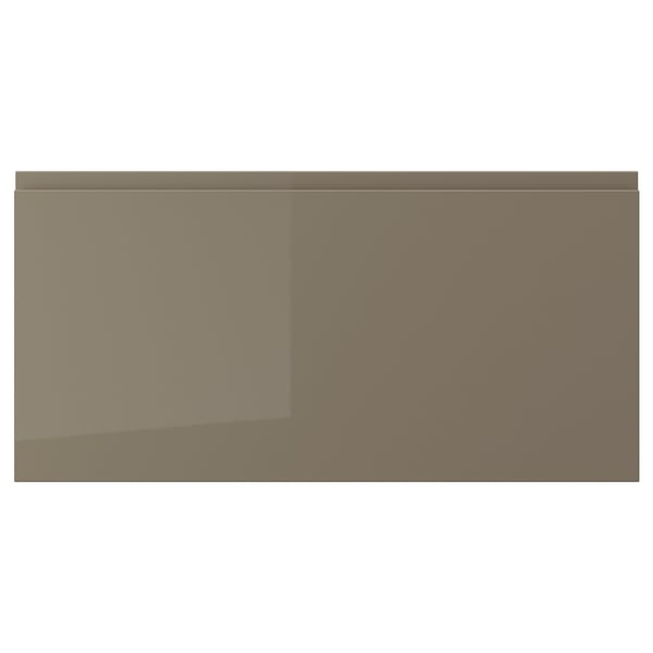 VOXTORP drawer front, dark grey-brown, glossy finish, rectangular shape, sleek design, easy to clean.