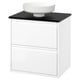 ÄNGSJÖN valge vannitoakomplekt: läikiv kapp, must marmorist kate, ümmargune kraanikauss.