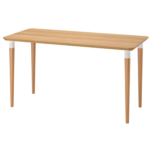 ANFALLARE kirjutuslaud, helepruun valgete aktsentidega, valmistatud bambusest, ristkülikukujuline ja elegantse disainiga.