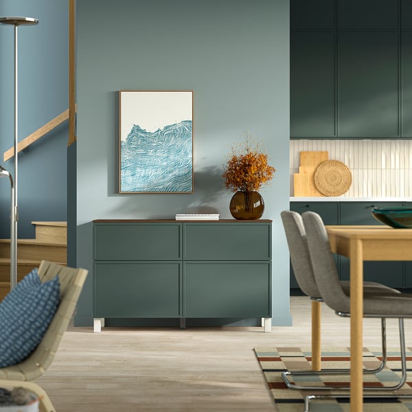 BESTÅ Hoiumööbli kombinatsioon, valge/Krukmakare tume hallikasroheline, 120x42x75 cm