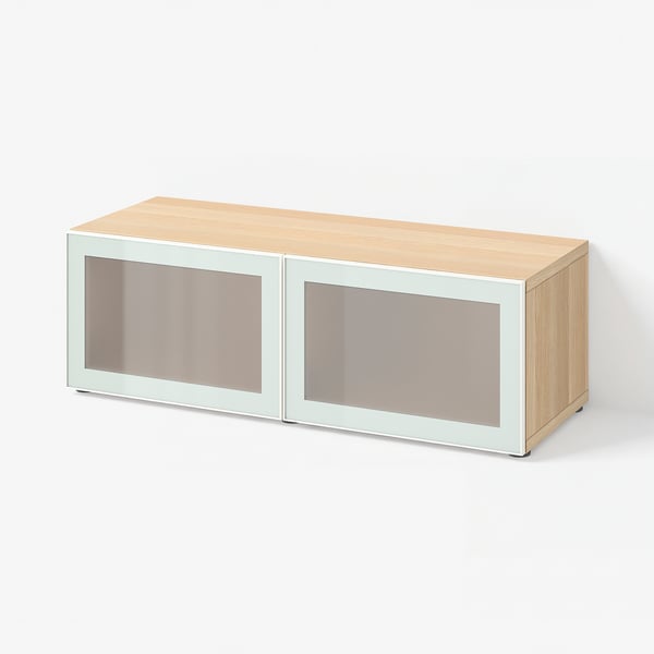 BESTÅ Klaasustega riiulimoodul, hele peitsitud tamme imitatsioon Glassvik/valge/heleroheline mattklaas, 120x42x38 cm