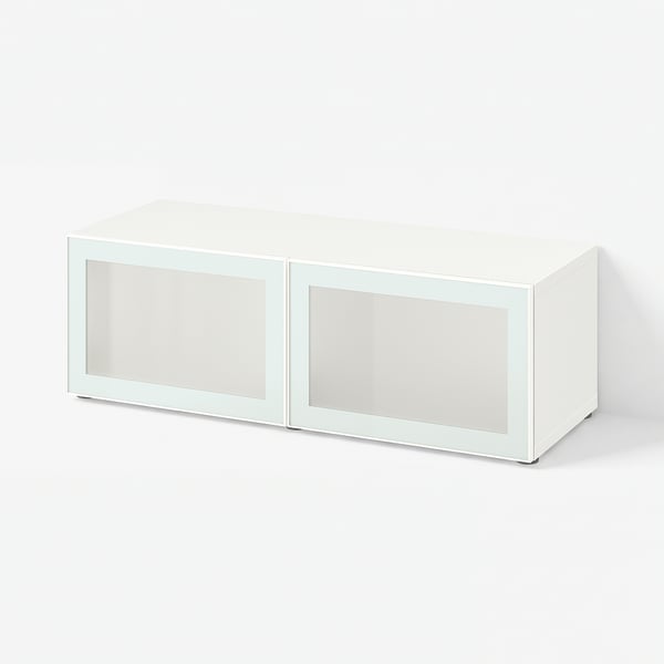 BESTÅ Klaasustega riiulimoodul, valge Glassvik/valge/heleroheline mattklaas, 120x42x38 cm