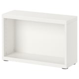 Valge BESTÅ riiul, ristkülikukujuline, minimalistlik disain, reguleeritavad jalad.