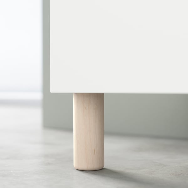 Valge BESTÅ telerialuse jalg, minimalistlik, puit, ümar.