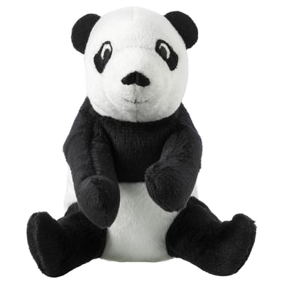 Pehme panda mänguasi, must/valge, taaskasutatud polüester, armas naeratus, laste kaisukaaslane.