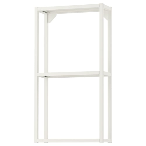 ENHET valge metallist hoiuraam, minimalistlik disain avatud riiulitele.