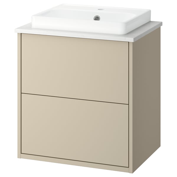 HAVBÄCK beež vannitoakapp – stiilne, seinale kinnitatud, ristkülikukujuline keraamilise kausiga.