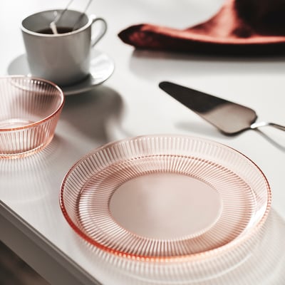 HAVSGÄDDA Väike taldrik, triibumuster/roosa, 21 cm