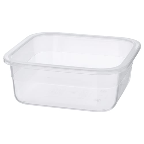 IKEA 365+ läbipaistev kandiline toidukarp, mis on valmistatud vastupidavast plastikust, mis sobib suurepäraselt jääkide hoidmiseks.