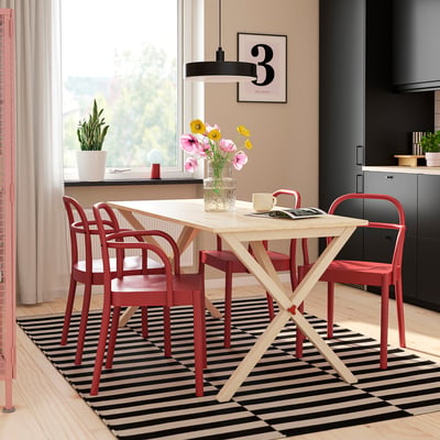 IKEA PS 2026 / STOCKHOLM 2025 Laud ja 4 tooli, mänd/punane, 156x75 cm