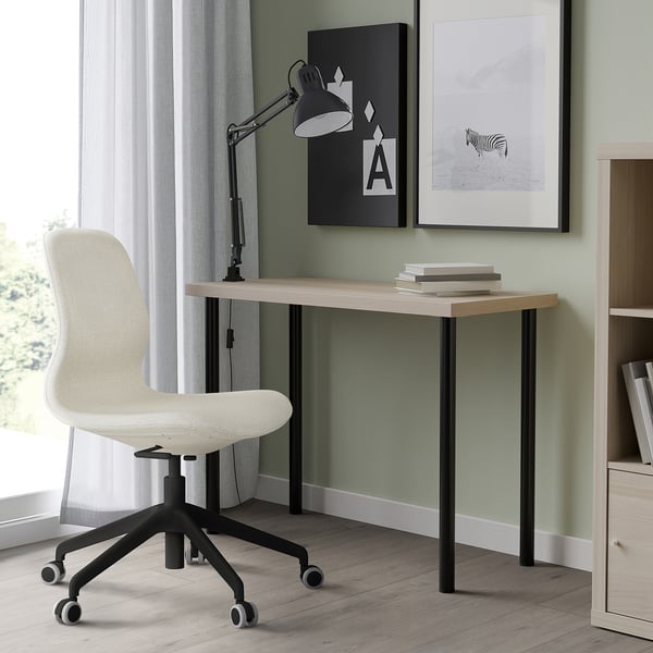 LINNMON / ADILS Laud, hele peitsitud tamme imitatsioon/must, 100x45 cm