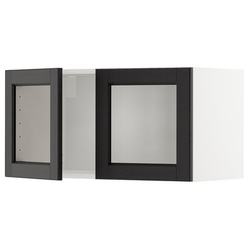 Ikea METOD köögikapp mustade vitraažustega. Ruudukujuline kuju, kaldus servad ja traditsiooniline stiil.