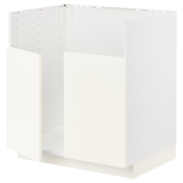 Valge METOD köögikapp, kaasaegne, minimalistlik disain, puitlaastplaat, ruudukujuline.