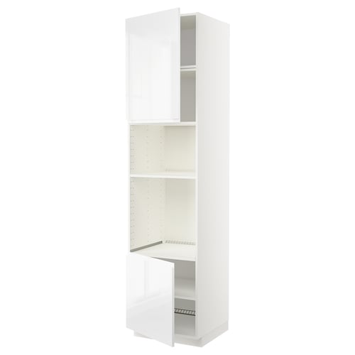 Valge ikea METOD köögikapp, kõrgläikega, reguleeritavate riiulitega.