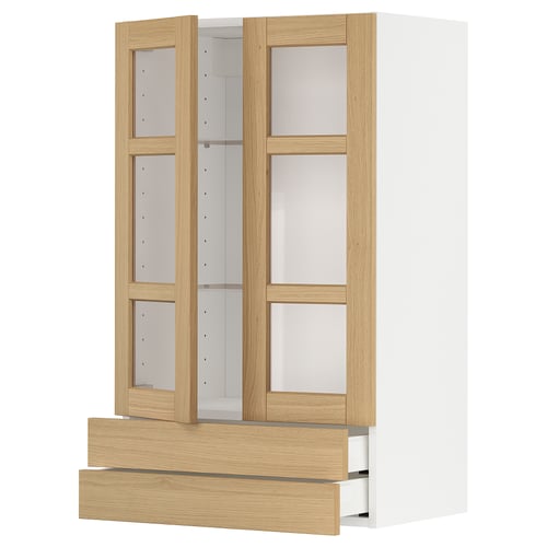 Kaasaegne köögikomplekt tammespooni ja klaasustega. Sisaldab sahtleid, riiuleid ja reguleeritavaid furnituure.