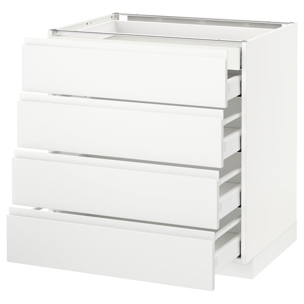 Valge kaasaegne sahtliga köögikapp, elegantne minimalistlik disain.