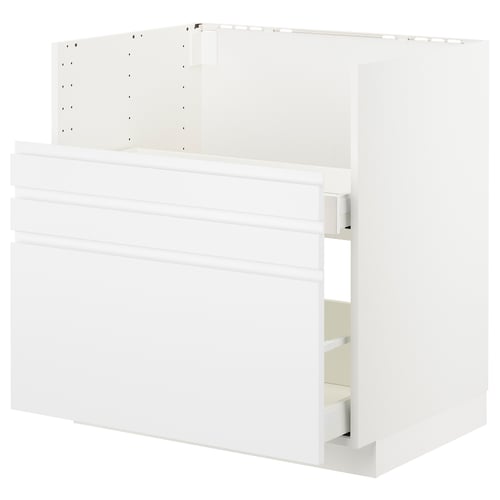 METOD valge sahtlitega köögikapp, kaasaegne minimalistlik disain.