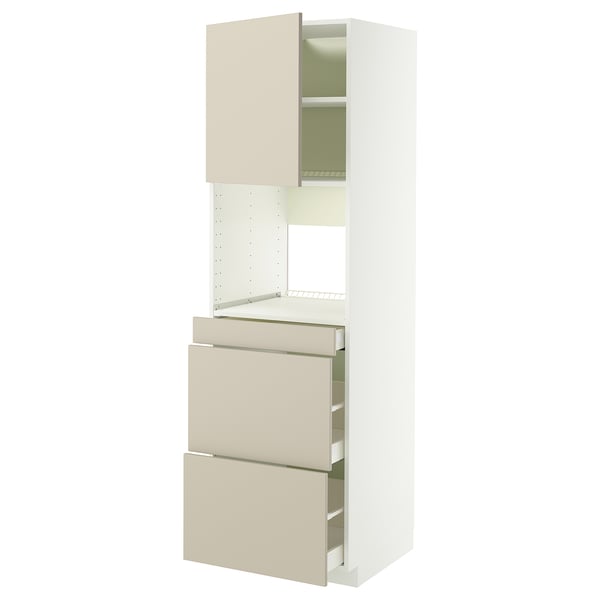 IKEA beež METOD köögikaapp sahtlite ja riiulitega. Sellel on elegantne ja kaasaegne disain koos sahtlite ja ülemiste kappide kombinatsiooniga.