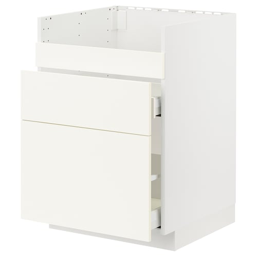 Valge ikea METOD köögikapp kahe sahtli ja riiuliga.