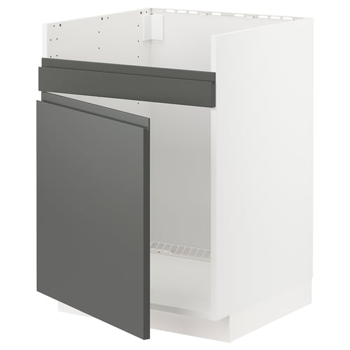 Valge ja tumehall moodne köögikapp elegantse minimalistliku disainiga.