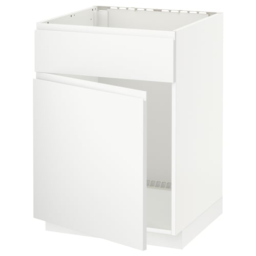 Valge METOD köögikapp, kaasaegne minimalistlik disain, konfigureeritud integreeritava ahju/valamu jaoks.