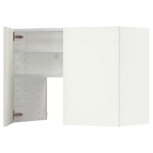 Valge METOD köögikapp, ristkülikukujuline, kolm riiulit, ventilatsiooniava, trukkihinged.