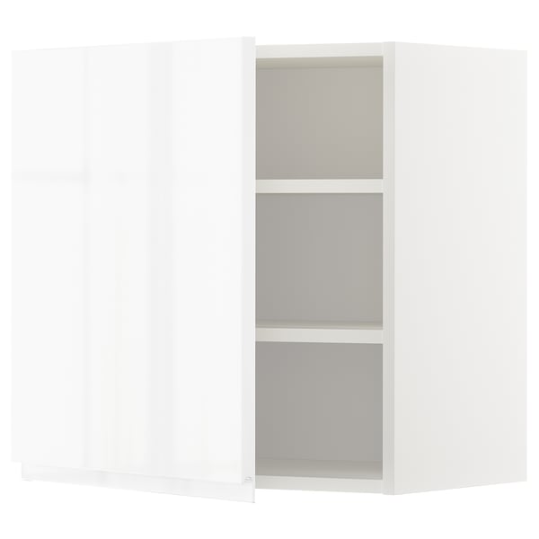 Valge kõrgläikega ikea METOD köögikapp 3 avatud riiuliga.