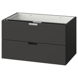 Elegantse ja kaasaegse disainiga ikea NORDLI must kahe sahtliga kummut, mis on valmistatud akrüülvärvist ja puitkiudplaadist.