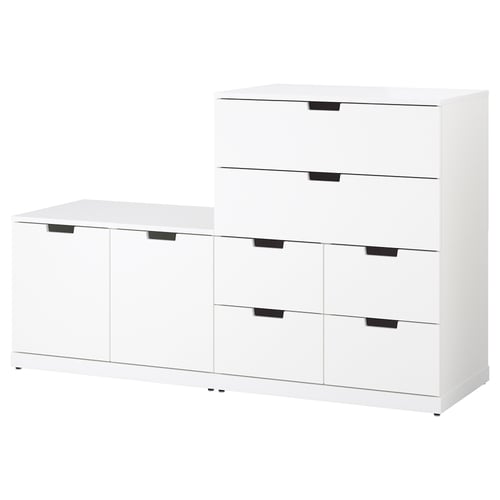 Valge NORDLI kummuti- ja sahtlikomplekt, modernsed, puhtad jooned.
