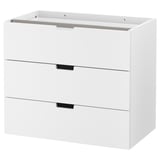 NORDLI valge kummut, klanitud ja kaasaegne, kolme sahtliga.