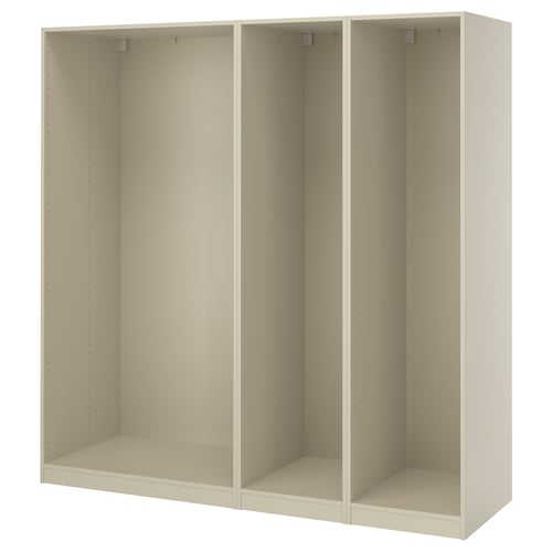 Valge ikea PAX garderoobiraam - avatud, beež, minimalistlik disain.