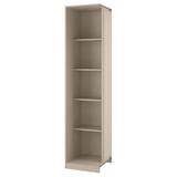 ikea PAX beež nurgagarderoob. Sellel on neli riiulit ning see on valmistatud puitlaastplaadist ja paberfooliumist. Seade on avatud hoiukujundusega.